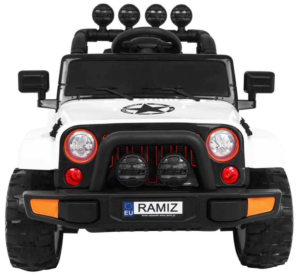 Jipe elétrico para Crianças off-road 12V 4x4, Rodas Espuma EVA, Assento couro ecológico Branco
