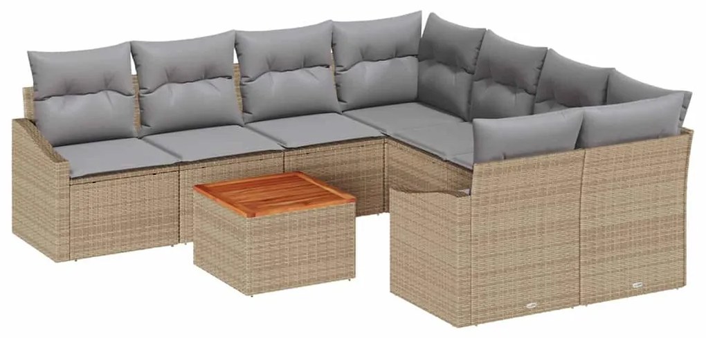 Conjunto de Sofá de Jardim com 9 Peças e Almofadas Beiges de Rattan Po