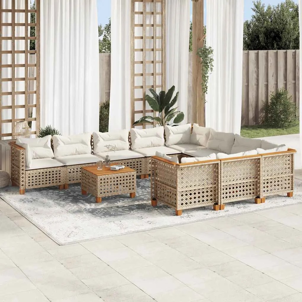 vidaXL 11 pcs conjunto sofás de jardim c/ almofadões vime PE bege