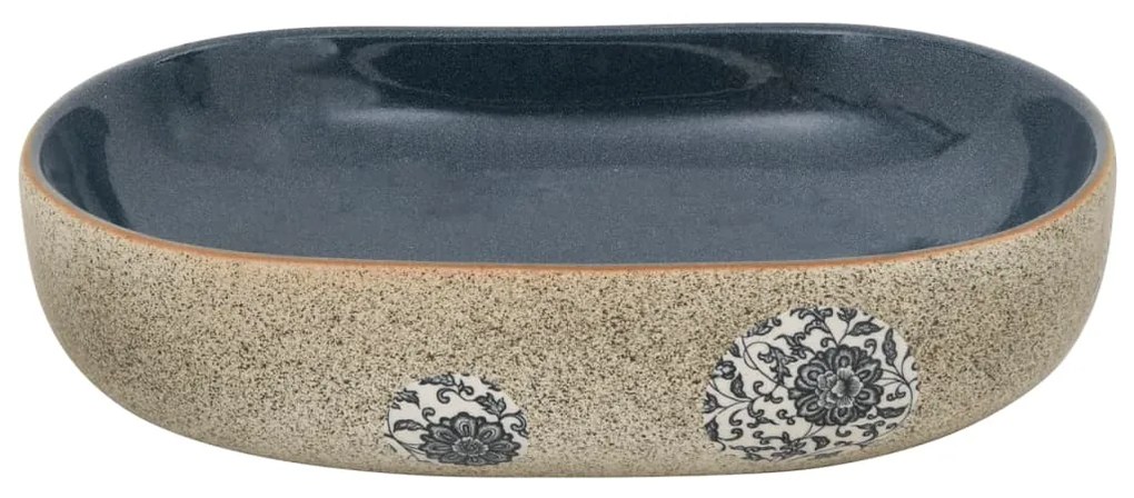 Lavatório bancada oval 59x40x14 cm cerâmica cor de areia e azul