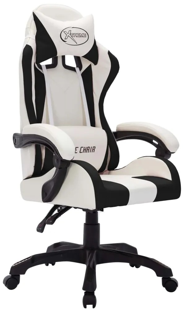 Cadeira estilo corrida luzes LED RGB couro artif. branco/preto
