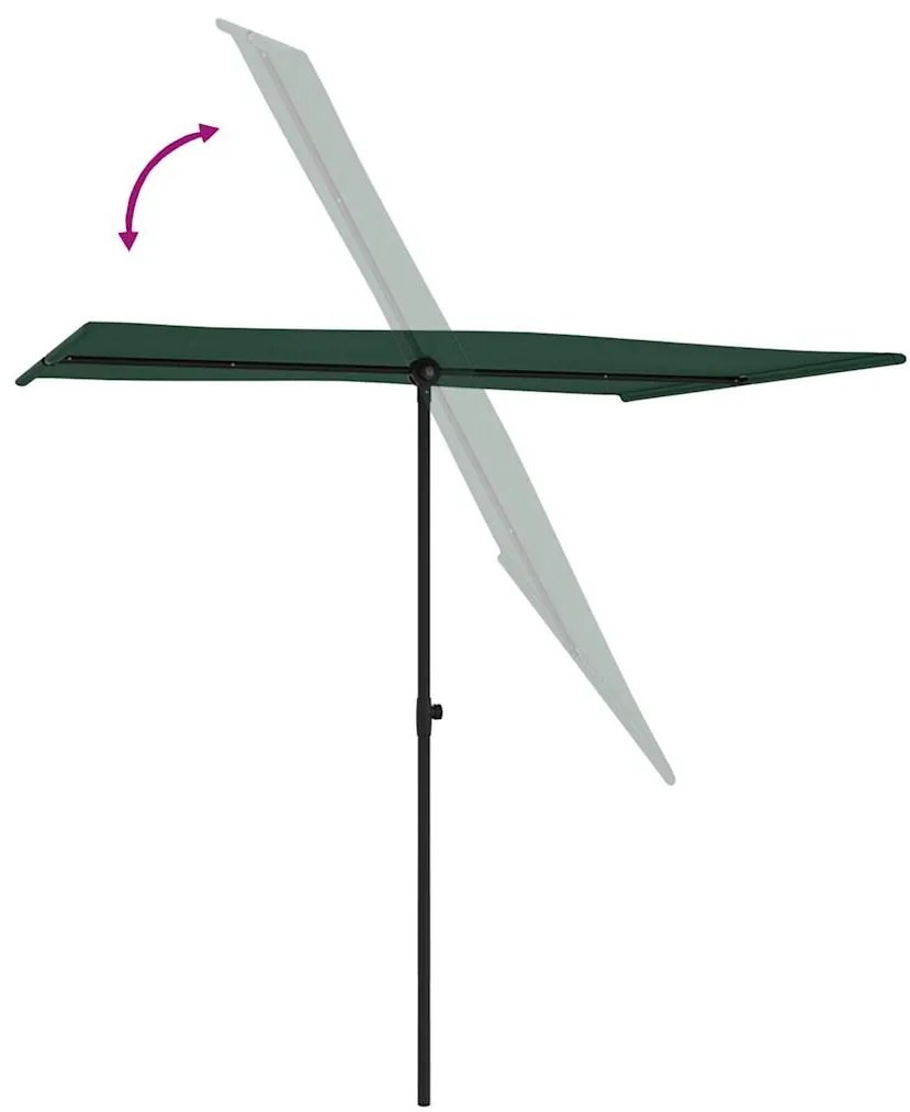 Guarda-sol de jardim com poste de alumínio 2x1,5 m verde