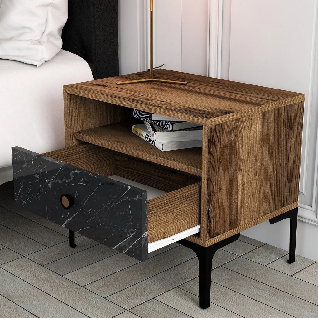 Mesa de Cabeceira Lizbon500 – Nogueira/Preto – 56x50,8x40 cm
