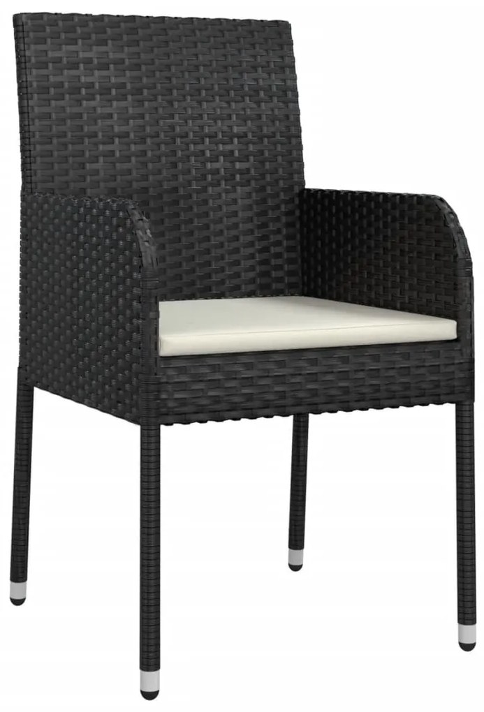 9 pcs conjunto de jantar p/ jardim c/ almofadões vime PE preto