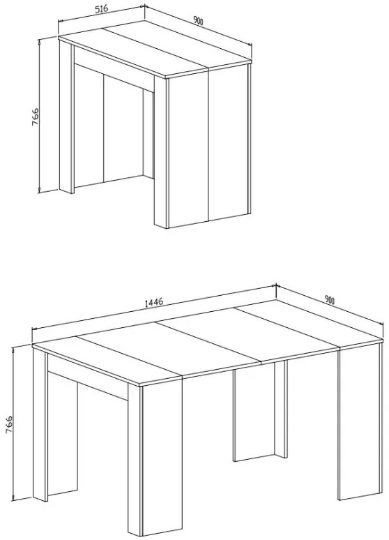 Consola de Sala de Jantar de Mesa com extensão até 140 cm, cor  branco fosco, Dimensões quando fechada: 90x50x78 cm.