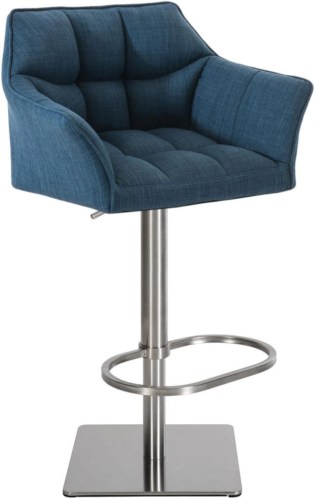 Banco de bar Damaso em tecido e com estrutura prateada 64 x 88-113 x 45 cm Azul