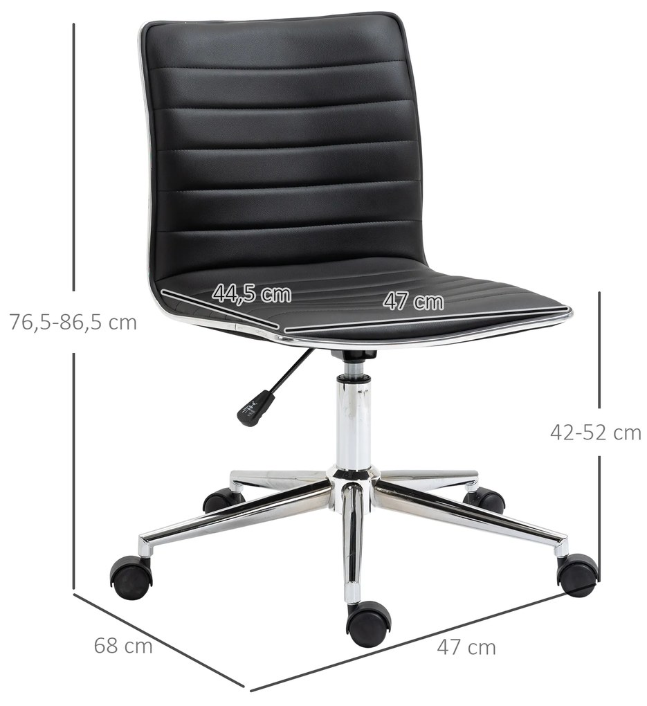 Cadeira de Escritório Ergonômica Giratória com Altura Ajustável Encosto Estofado em Couro Sintético Carga 120kg 47x57x76,5-86,5cm Preto