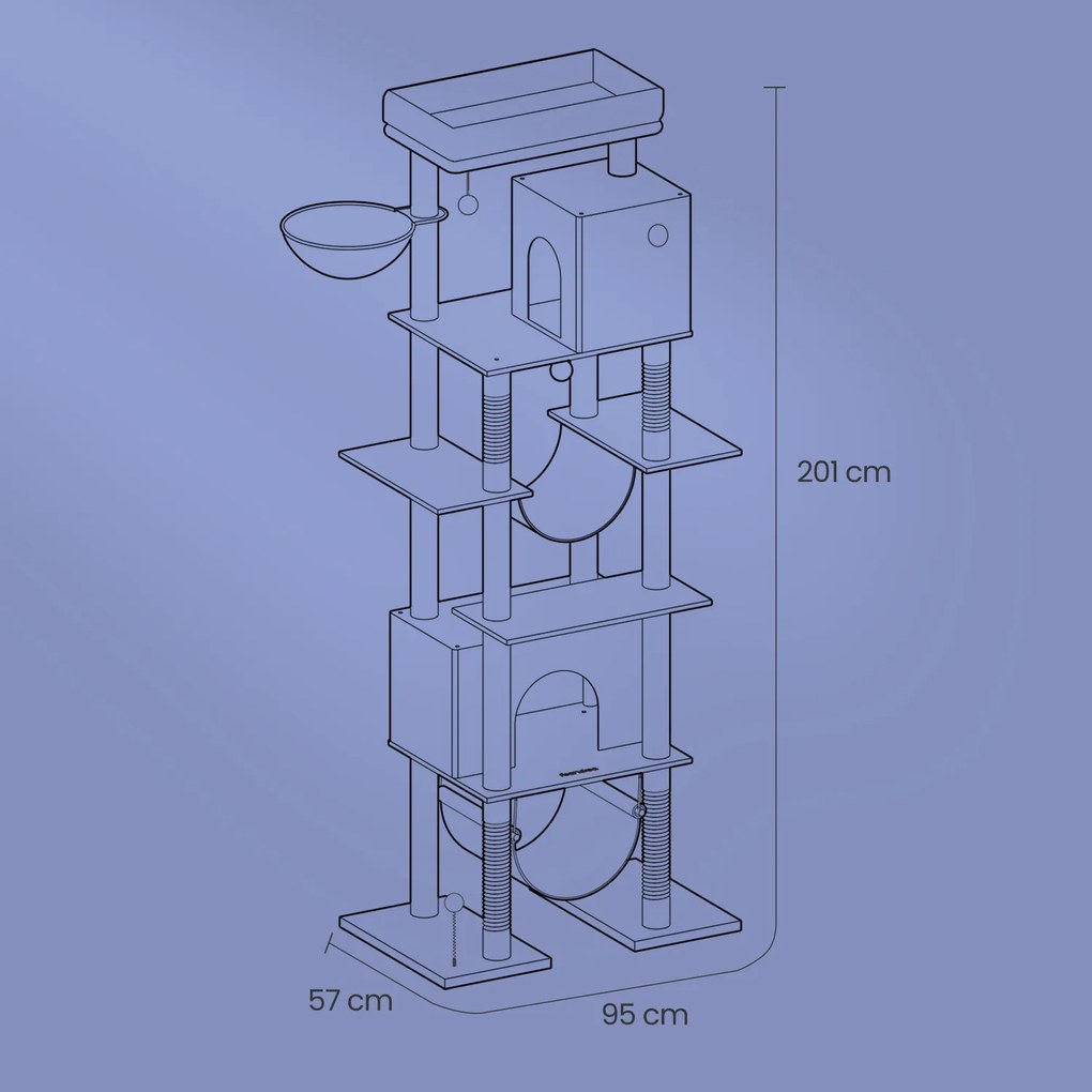 Arranhador para gatos grande 78 x 48 x 201 cm, com plataforma cinzento escuro