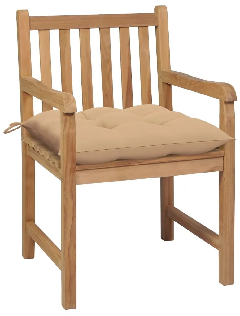 Cadeiras de jardim c/ almofadões beges 2 pcs teca maciça