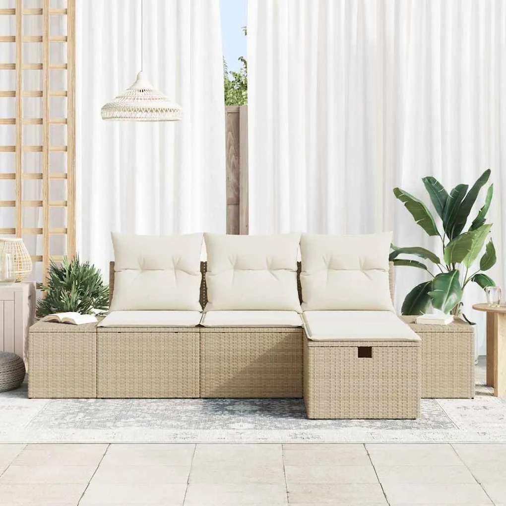 Conjunto de Sofá de Jardim de 4 Peças da com Almofadas em Rattan Sinté