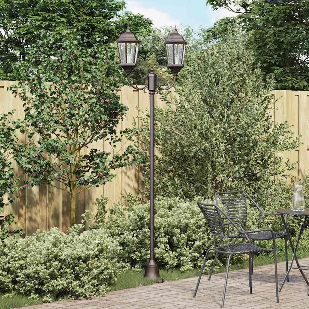Poste de Luz de Jardim vidaXL 2-Lâmpadas E27 Bronze 220 cm Alumínio