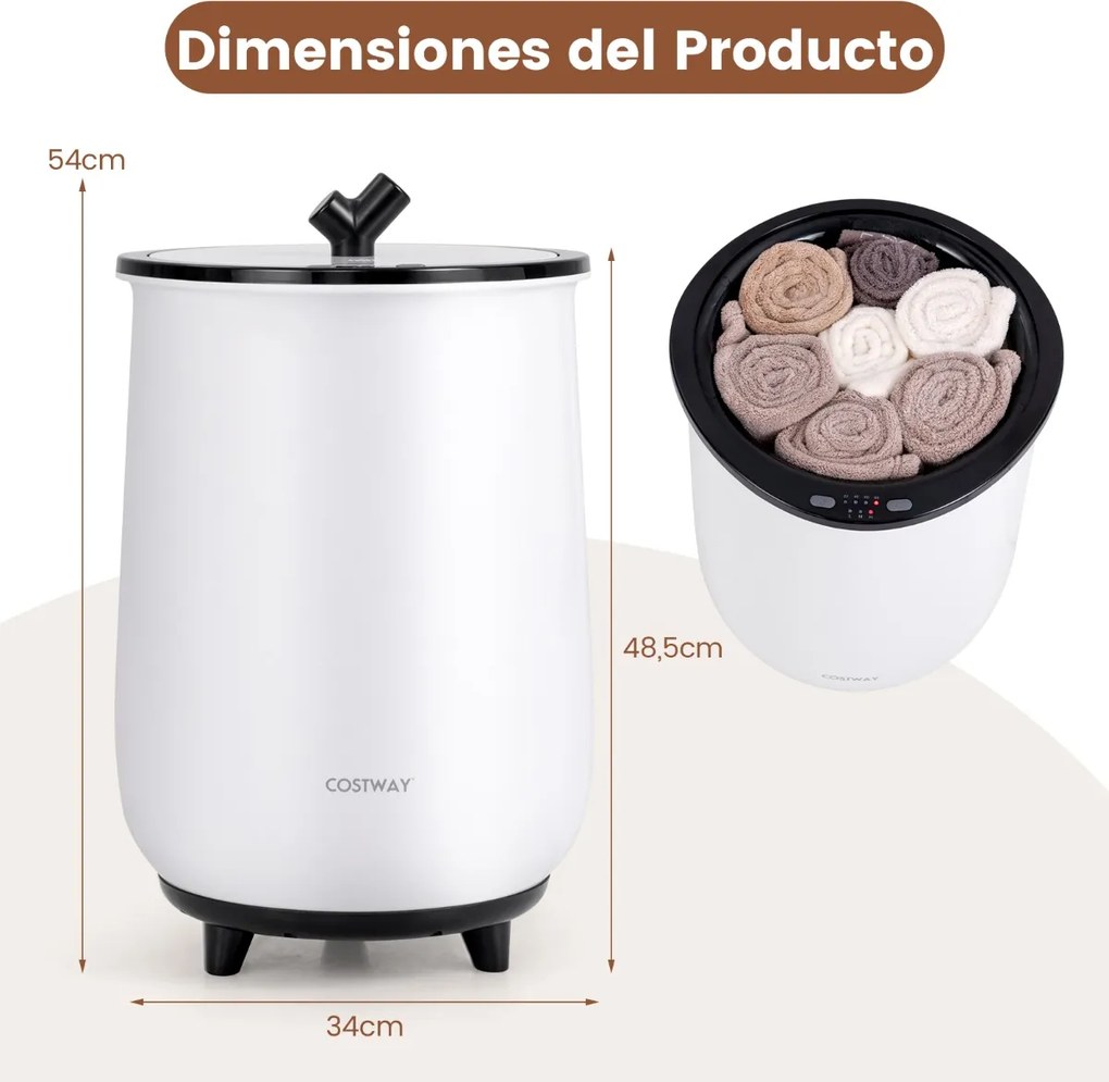 Aquecedor de toalhas Cubo 23L com 3 níveis de aquecimento Temporizador de 20/40/60/90 minutos Branco e Preto