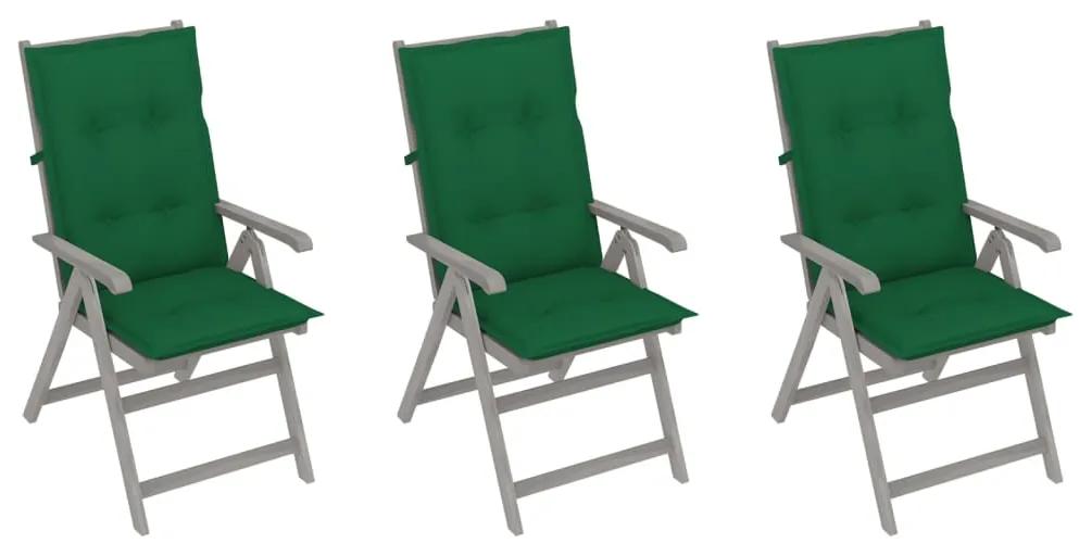 3064748 vidaXL Cadeiras jardim reclináveis c/ almofadões 3 pcs acácia maciça
