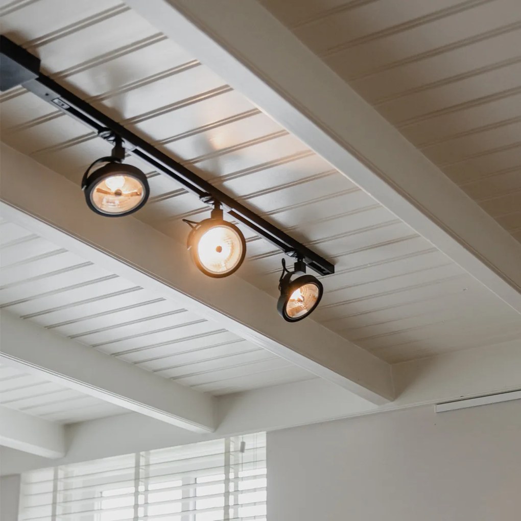Sistema de calhas de iluminação moderno com 3 focos pretos monofásicos - Iconic Go