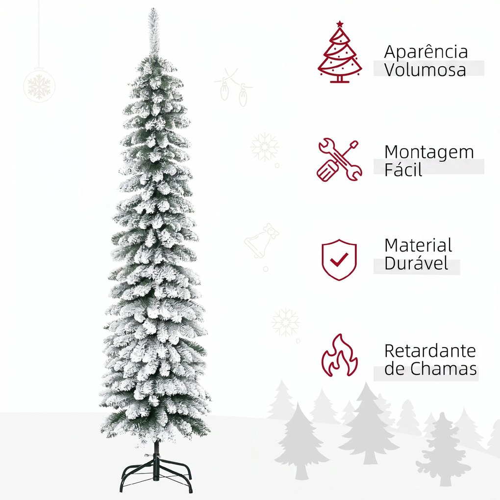 Árvore de Natal Estreita Nevada 180 cm com 395 Ramos e Suporte Metálico Dobrável para Sala de Estar, Interior, Verde