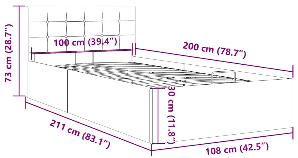 Cama Hidráulica Karen com Arrumação - 100x200cm - Em Tecido Cinza-Escu