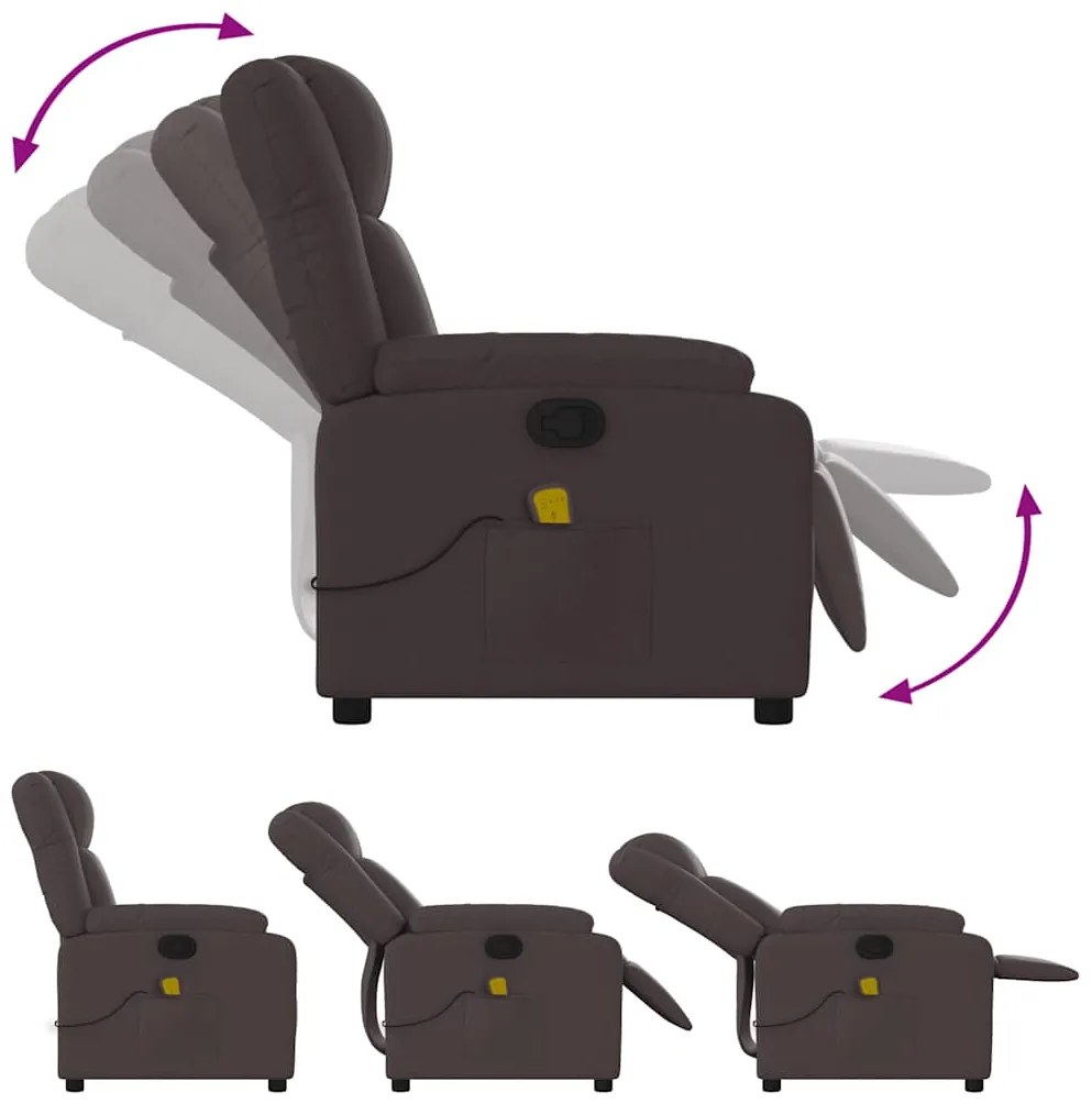 Poltrona de massagens reclinável tecido castanho-escuro