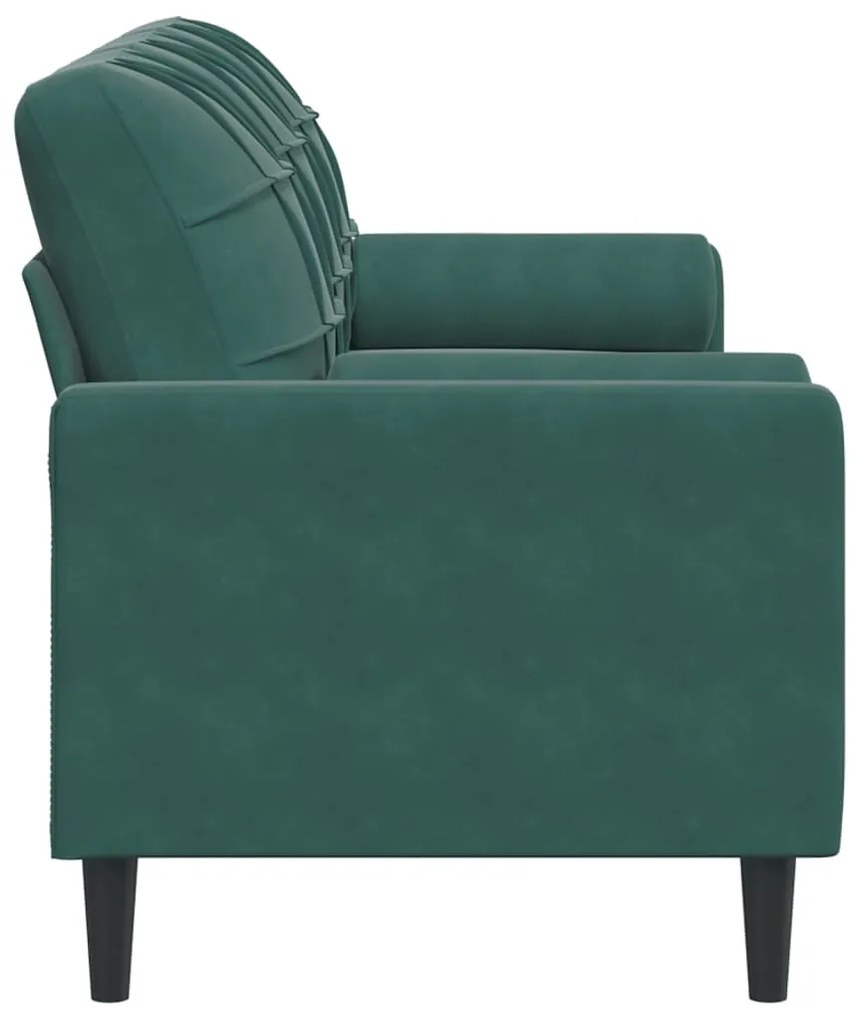 Sofá 3 lug. c/ almofadas decorativas 180 cm veludo verde-escuro