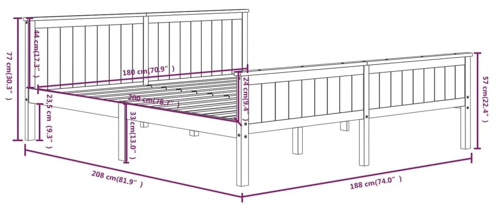 Estrutura de cama 180x200 cm pinho maciço castanho-escuro