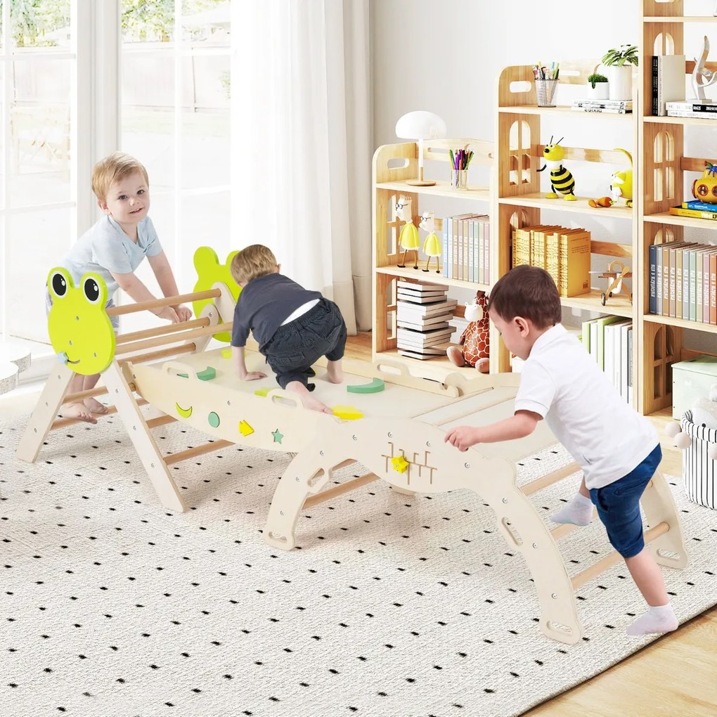 Conjunto triangular 7 em 1 de escalada para crianças pequenas com rampa, escada e arco Conjunto Montessori em madeira Natural