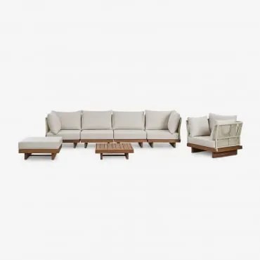 Conjunto De Sofá De Jardim Modular Dailin De 4 Peças Com 2 Cadeiras De Canto, Mesa De Centro, Poltrona E Pufe Em Madeira De Acác Castanho Acácia -