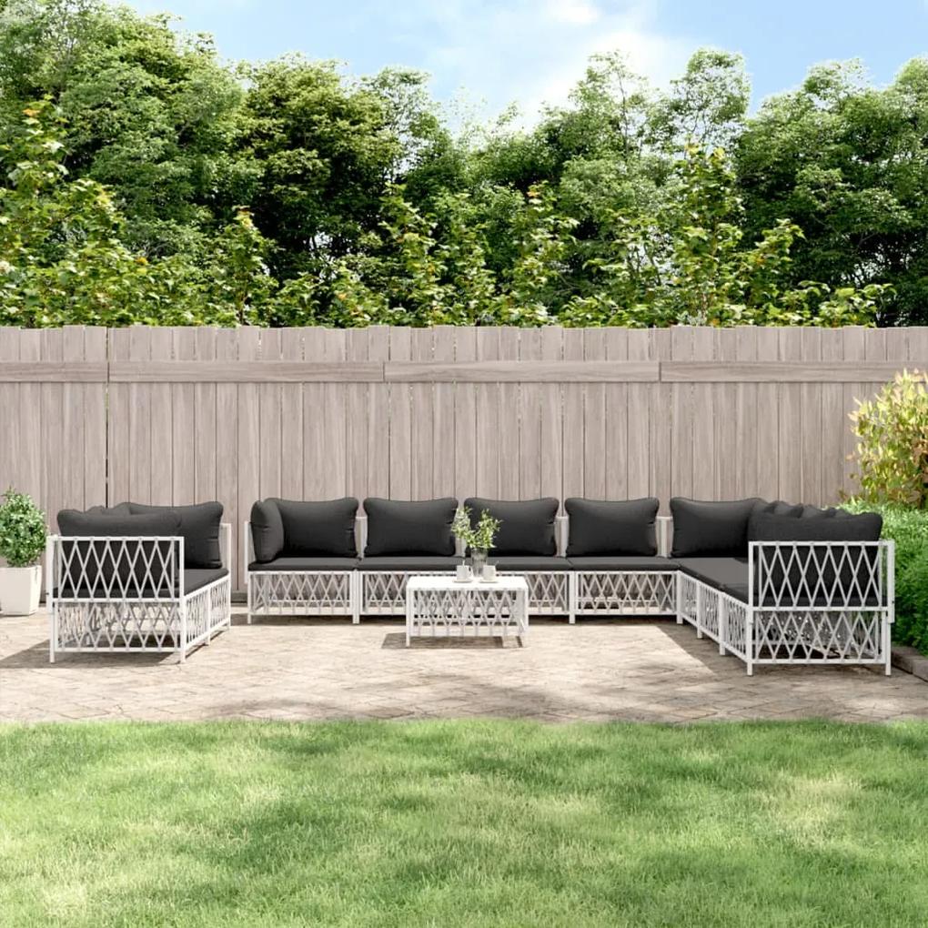 11 pcs conjunto lounge de jardim com almofadões aço branco