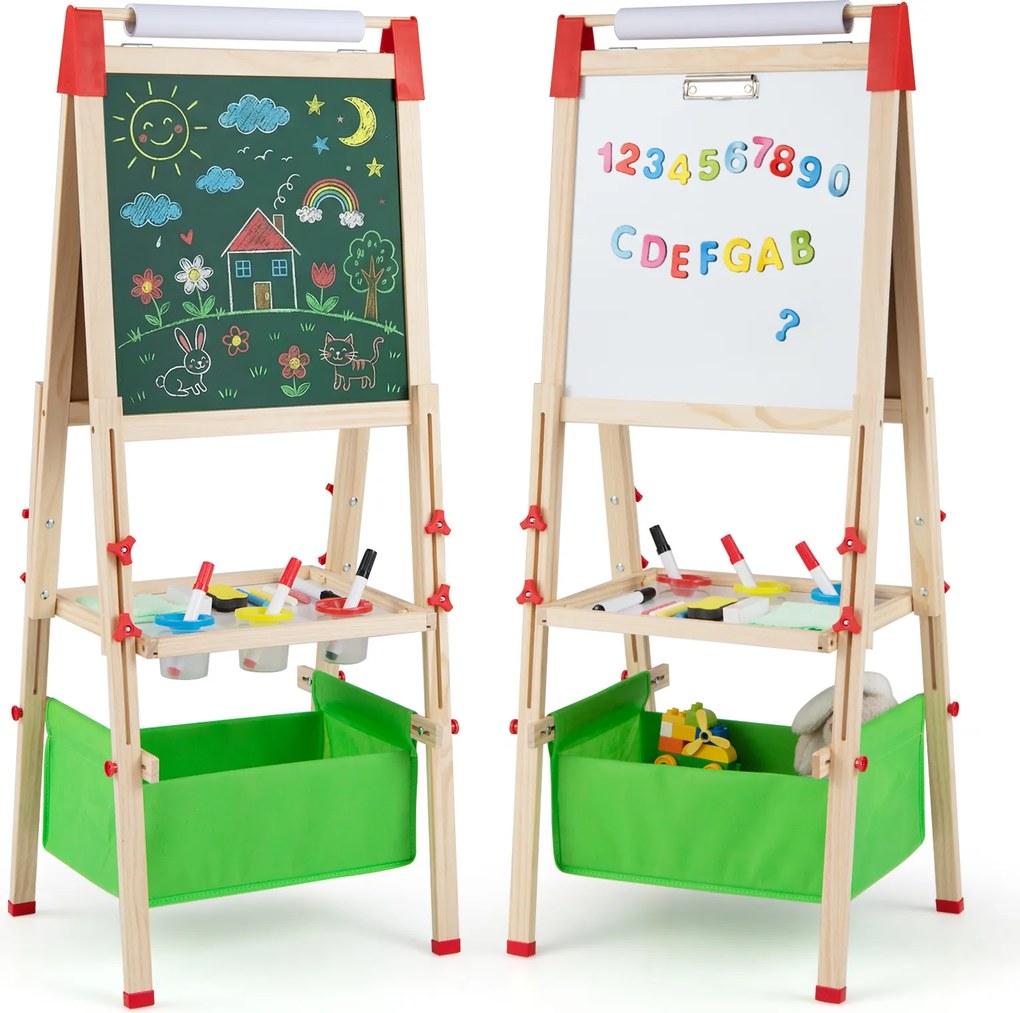 Cavalete Infantil de Madeira, 44 x 40 x 102-126 cm, Altura Regulável, Verde