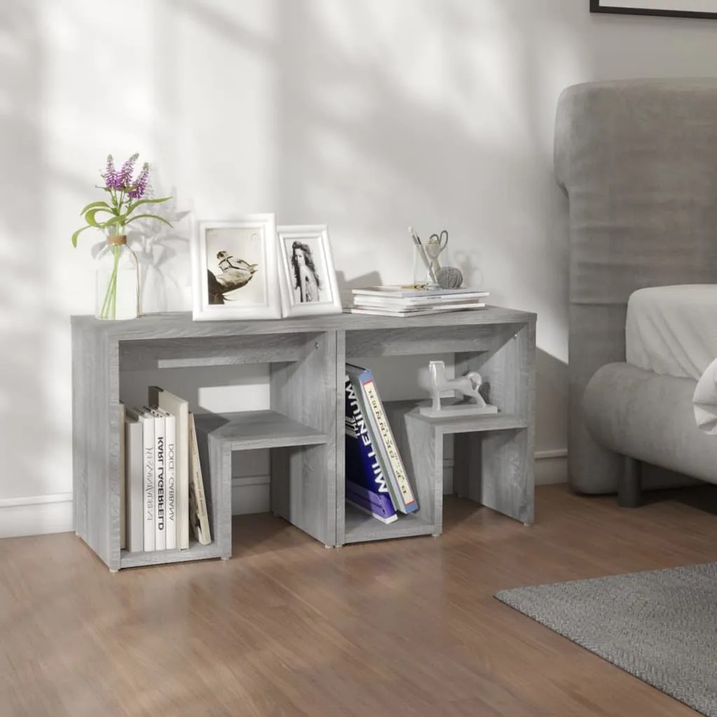 815180 vidaXL Mesas cabeceira 2 pcs 40x30x40 cm madeira proc. sonoma cinza