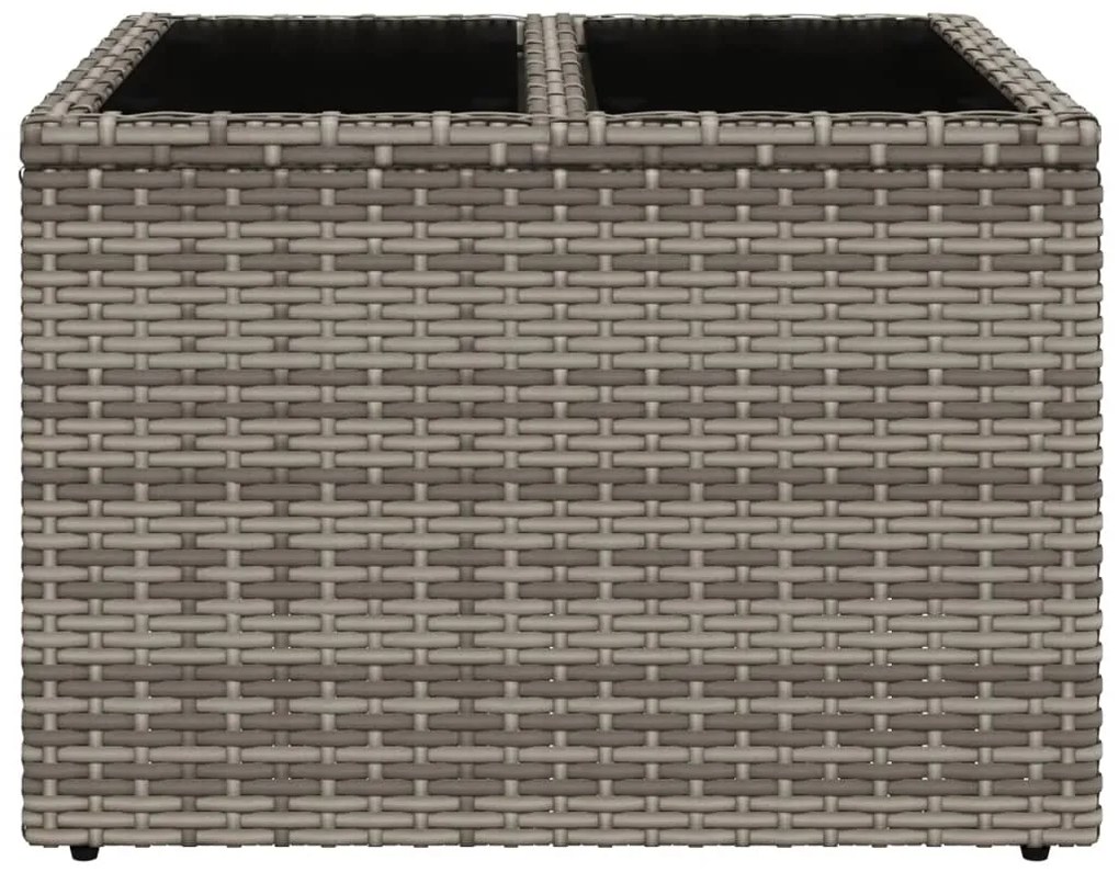 Mesa de jardim com tampo de vidro 55x55x37 cm vime PE cinzento