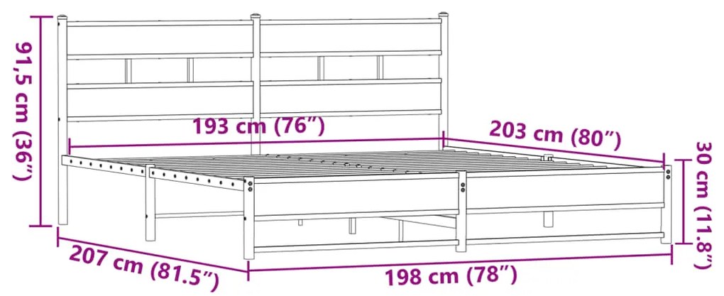 Estrutura cama sem colchão 193x203 cm metal carvalho castanho