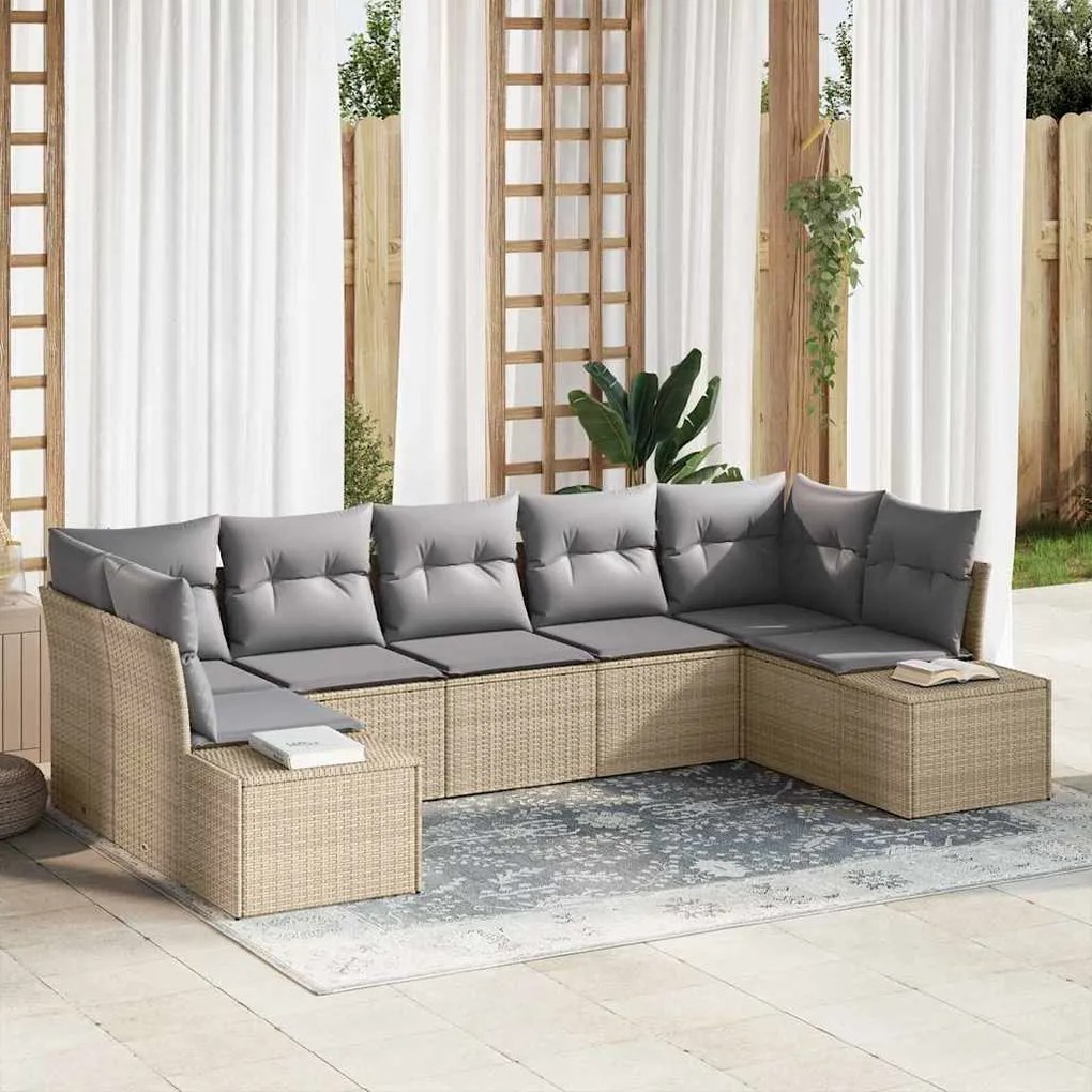 vidaXL Conjunto de Sofá de Jardim com 7 Peças em Rattan Sintético e Almofadas Beges