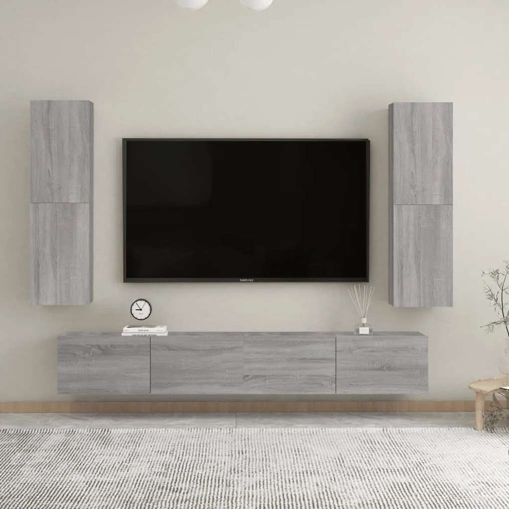 826679 vidaXL Móveis p/ TV de parede 2 pcs 30,5x30x110 cm cinzento sonoma