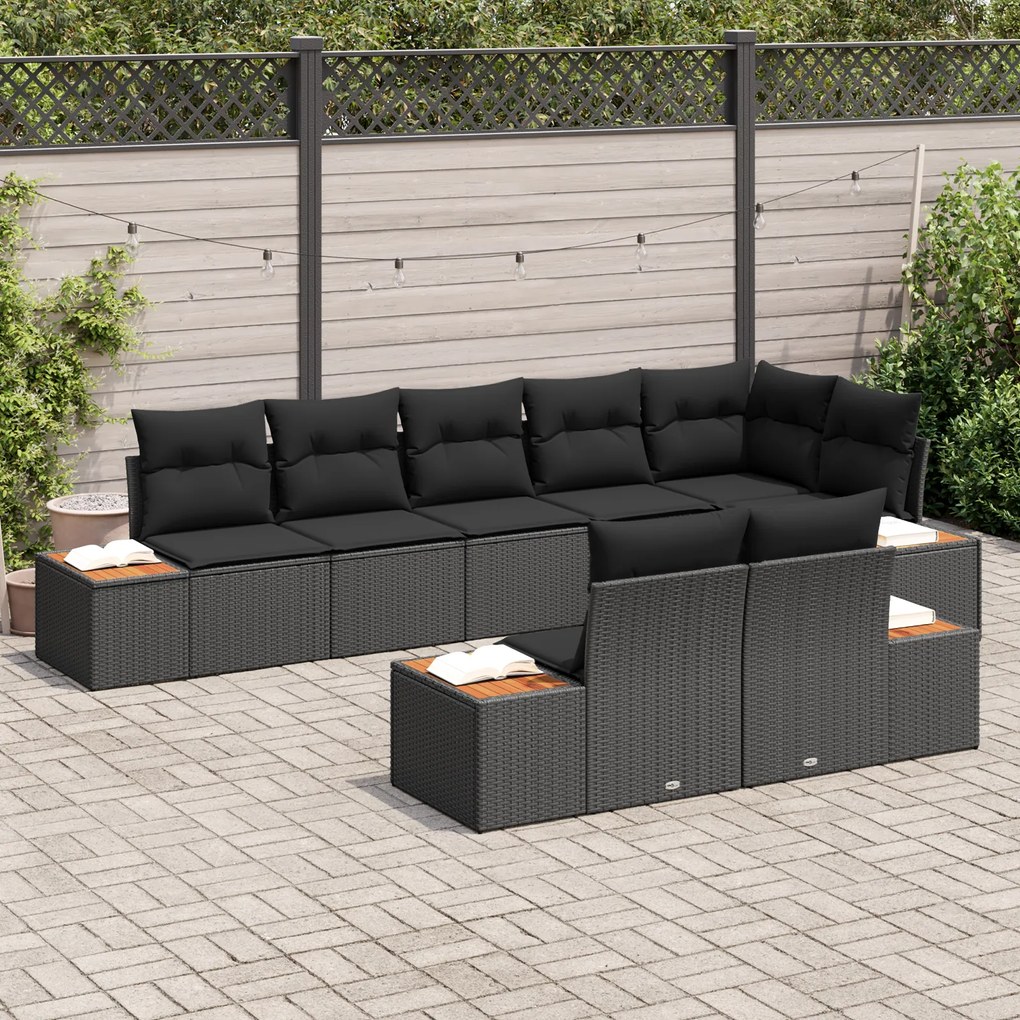 Conjunto de Sofá de Jardim com 8 Peças e Almofadas - Vime Poliéster Pr