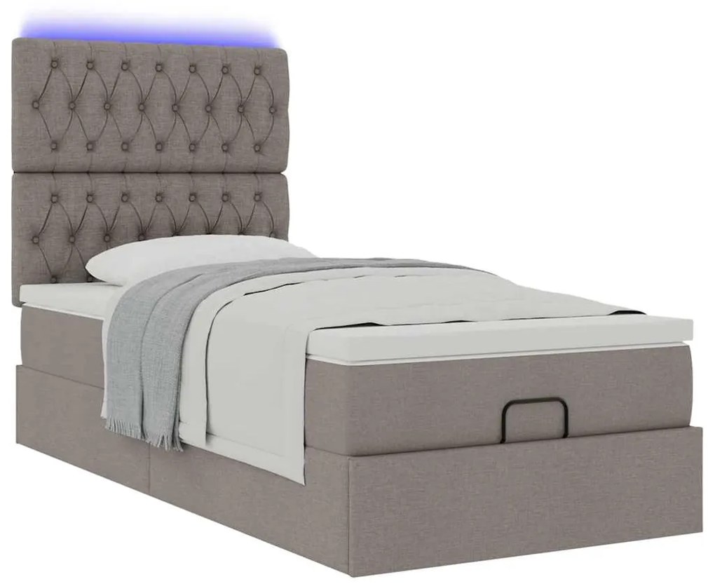 Estrutura de cama otomana com colchão tecido cinzento 100x200cm