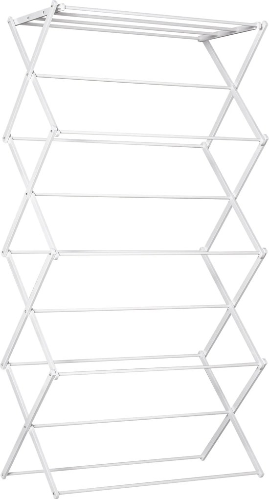 HOMCOM Varal dobrável 8 níveis torre de secagem varal de torre varal metálico peças em plástico branco 74 x 35 x 144 cm | Aosom Portugal