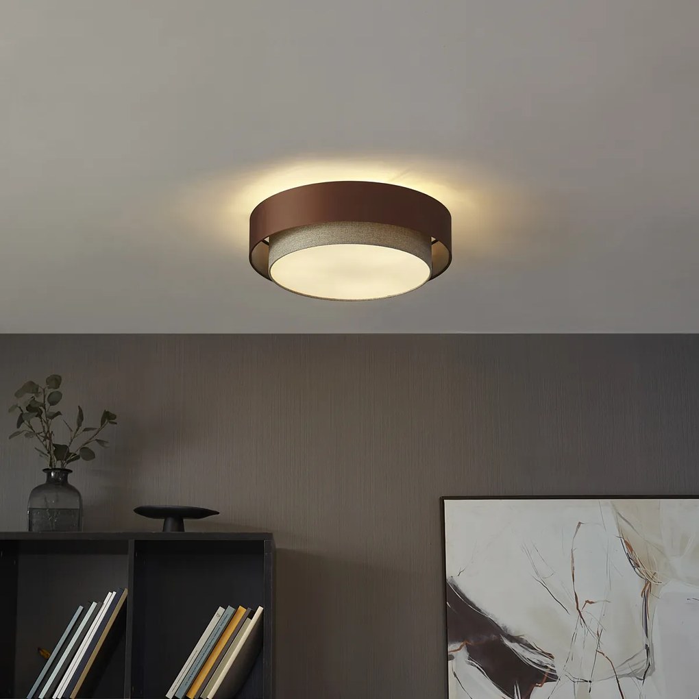 Plafon moderno bronze escuro com taupe 50cm 3-luzes - Drum Duo