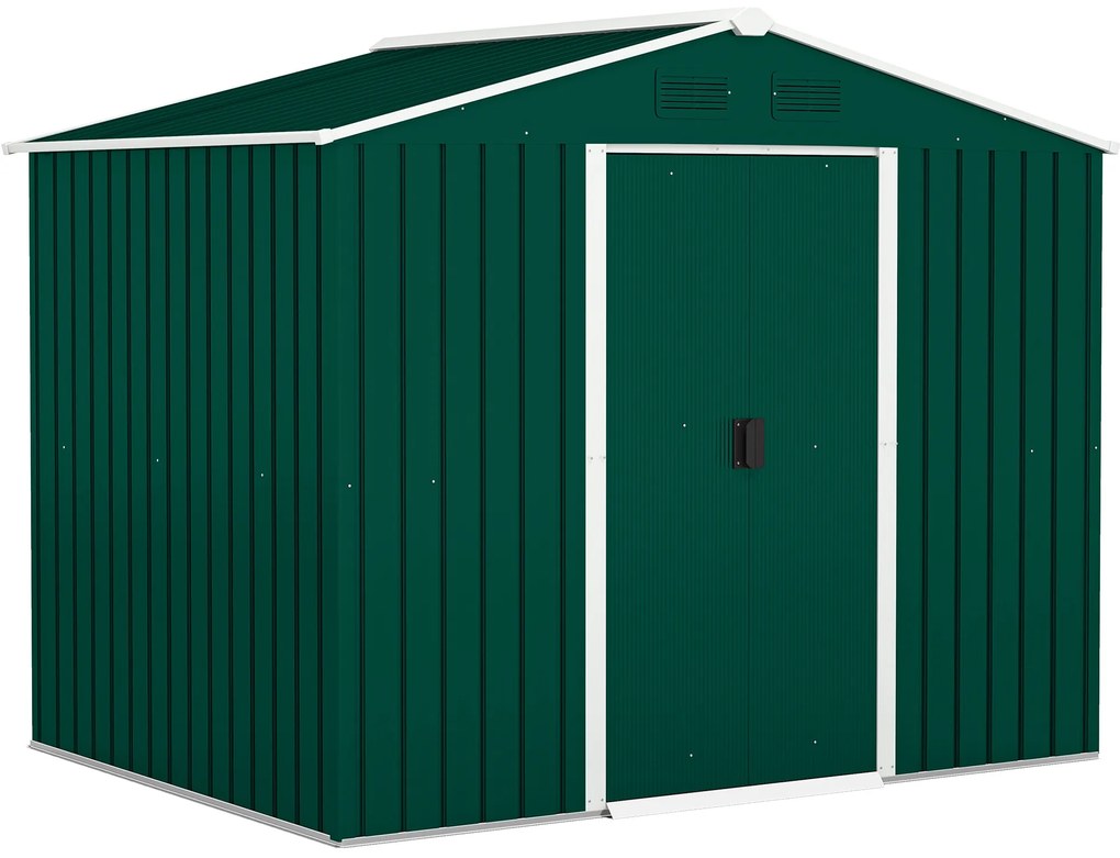 Outsunny Abrigo de Jardim de 3,6 m² 236x174x190 cm para Armazenamento de Ferramentas com Portas e 4 Janelas de Ventilação Verde | Aosom Portugal