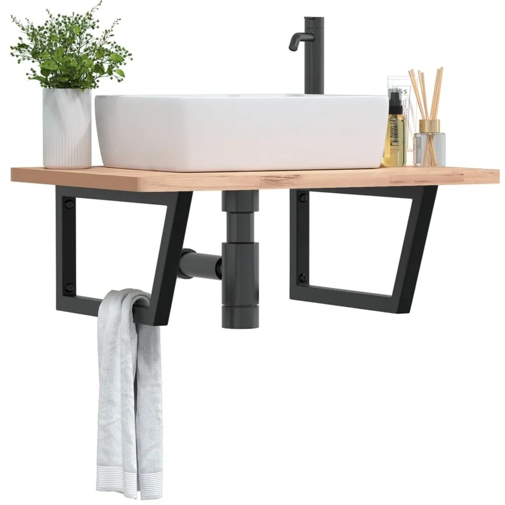 vidaXL Suportes de prateleira p/ lavatório 2pcs aço trapezoidais preto