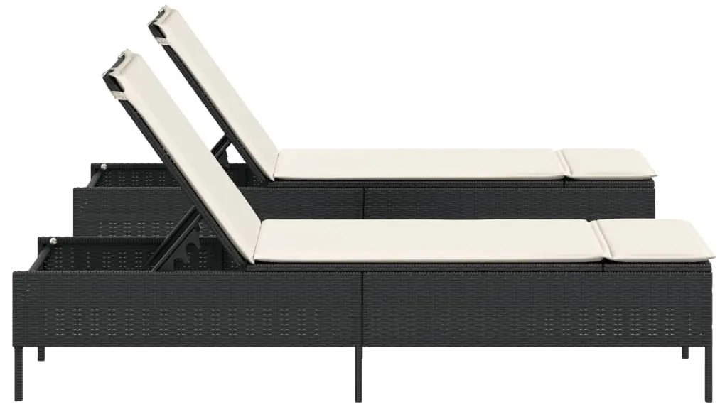 Espreguiçadeiras com almofadões 2 pcs vime PE preto