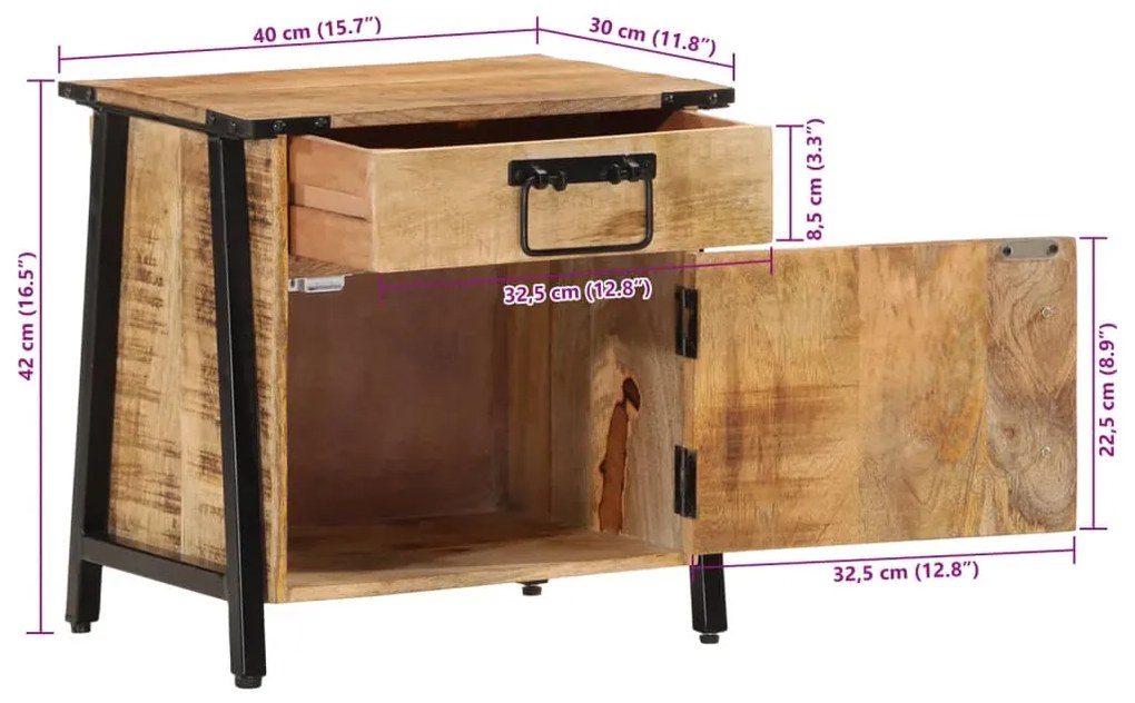 Mesa de cabeceira 40x30x42 cm madeira de mangueira maciça