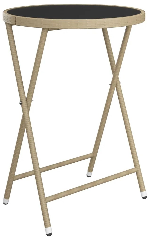 3 pcs conjunto bistrô p/ jardim vime PE e vidro temperado bege