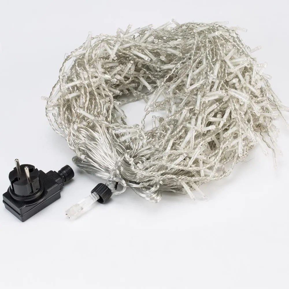 Corrente luminosa de Natal Transparente de 60 m com luzes Branco Quente