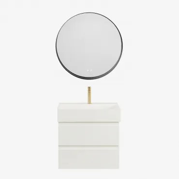 Conjunto De Móvel De Casa De Banho Suspenso Em Madeira E Folha De Freixo Com Lavatório Integrado Ona Branco & Redondo Led - Sklum