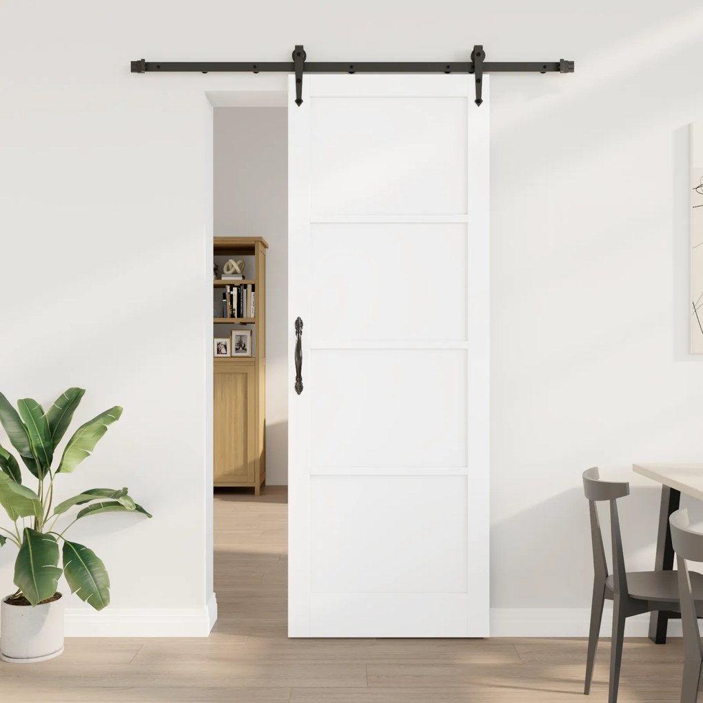 Porta Deslizante vidaXL com Conjunto de Hardware Branco 83x232 cm Madeira Sólida de Pinho
