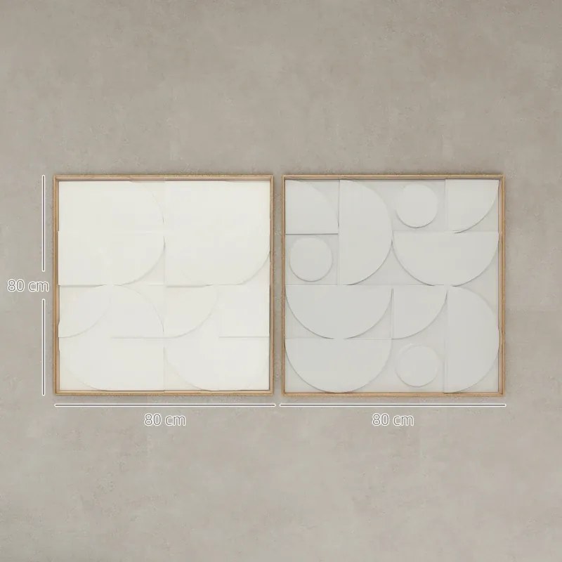 Decoração de Parede em Madeira 3D Conjunto de 2 Peças com 80 cm e Padrões Geométricos Branco