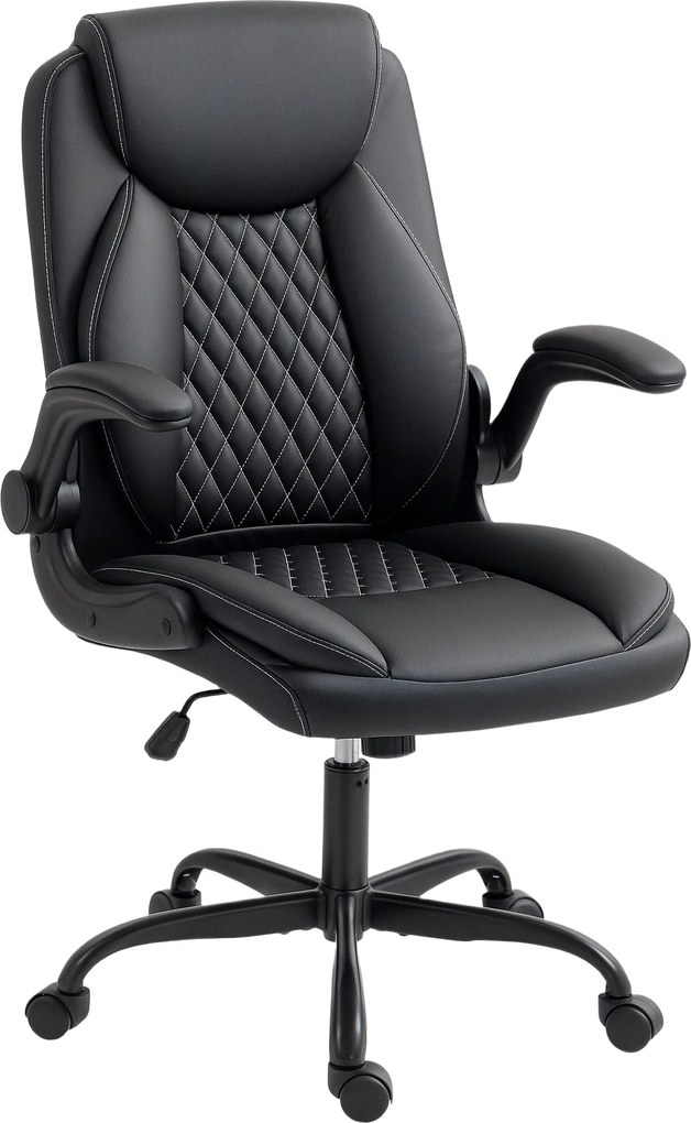 Cadeira de escritório, cadeira ergonómica com braços rebatíveis, altura ajustável, função de balanço, preta