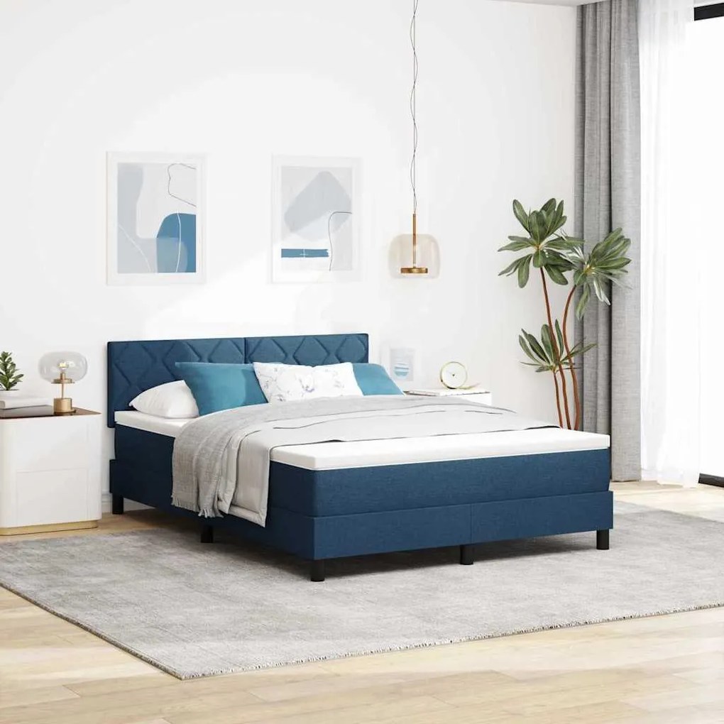 vidaXL Cama Box com colchão com led Azul 160 x 200 cm tecido