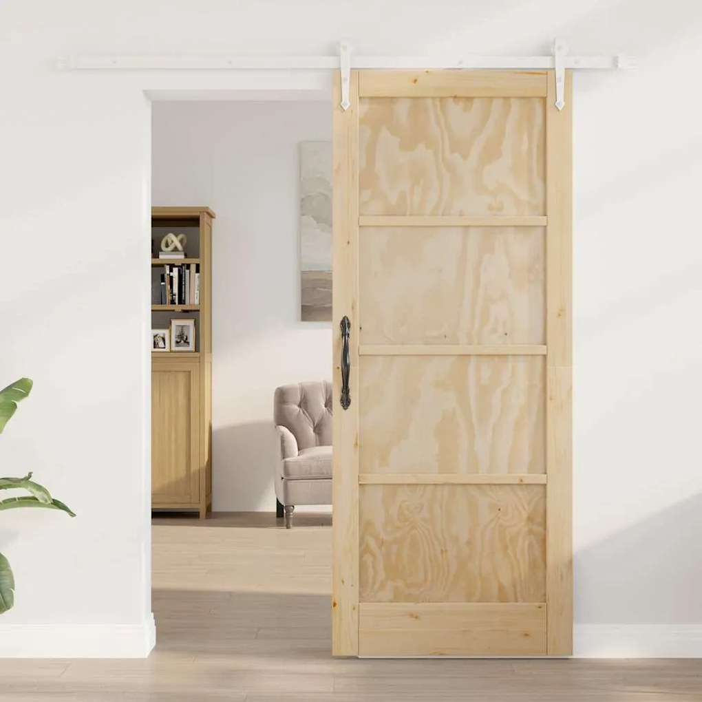Porta Deslizante vidaXL com Conjunto de Ferragens 83x202 cm Madeira Só