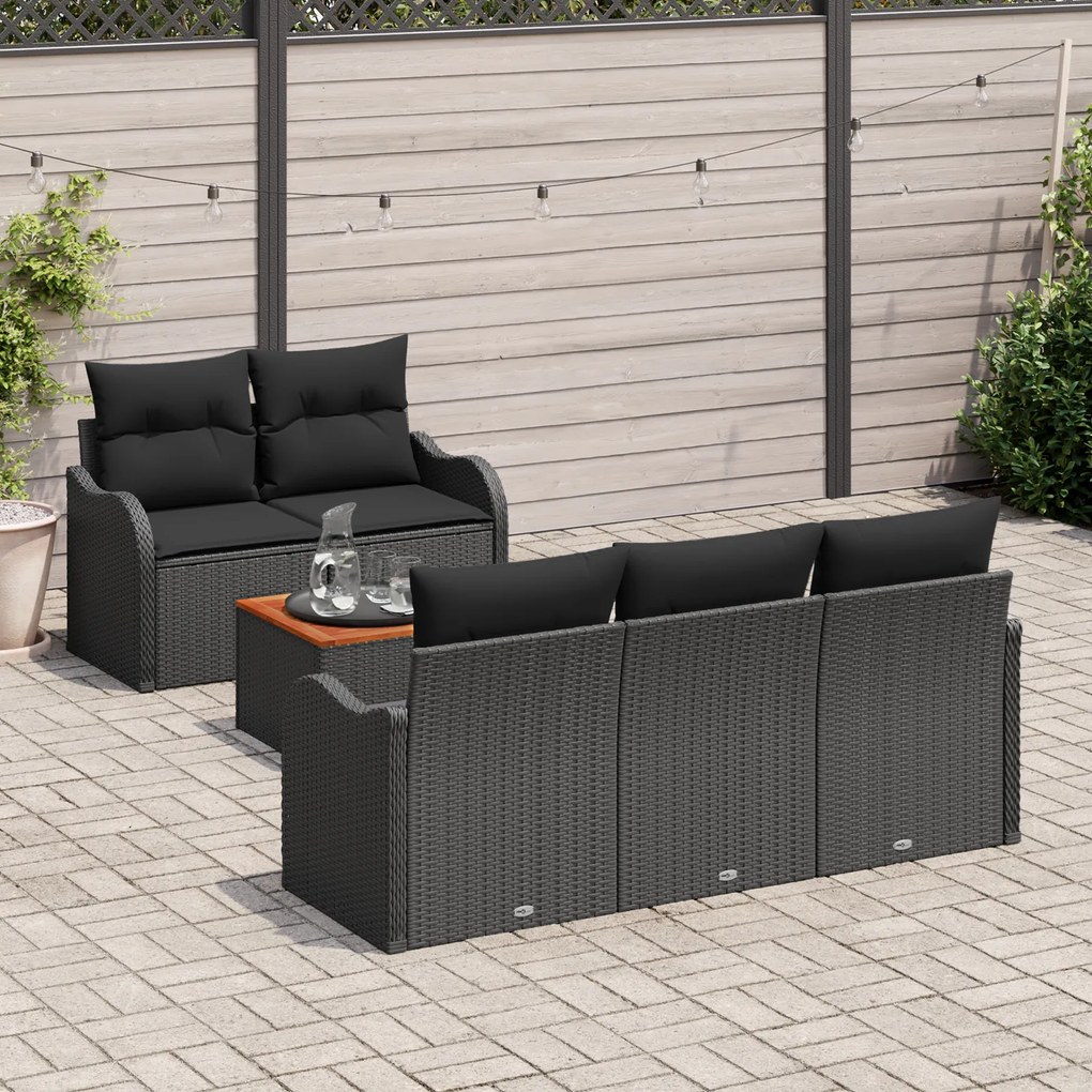 Conjunto de Sofá de Jardim de 6 Peças com Almofadas Preto Rattan Sinté