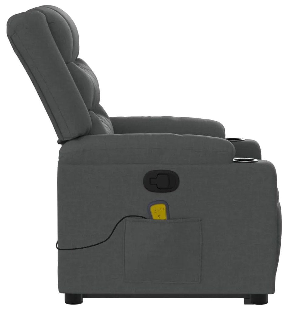Poltrona elevatória de massagens tecido cinzento-escuro